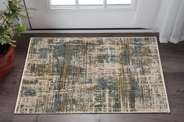 Homeroots 5' Blue Abstract Power Loom Area Rug With Elegant Fringe For A Stylish And Stain-resistant Home 3' X 5' Polyester 575421