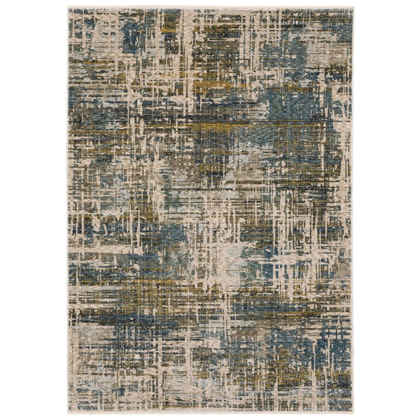 HomeRoots 5' Blue and Gold Abstract Distressed Area Rug with Stylish Fringe for Modern Living Spaces 3' X 5' 575421