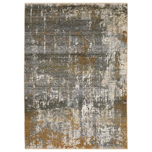 HomeRoots 3' Gray and Gold Abstract Area Rug – Modern Elegance with Tasseled Fringe for Any Room Décor 3' X 5' 575422