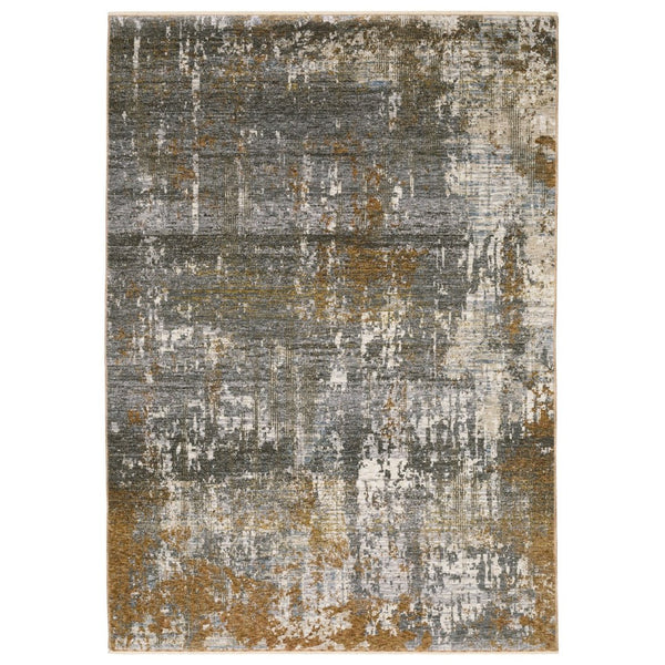 HomeRoots 3' Gray and Gold Abstract Area Rug – Modern Elegance with Tasseled Fringe for Any Room Décor 3' X 5' 575422