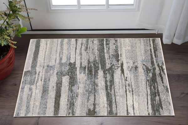 Homeroots 3' Gray Abstract Power Loom Area Rug With Fringe - Stylish, Stain-resistant Design For Any Decor 3' X 5' Polyester 575423