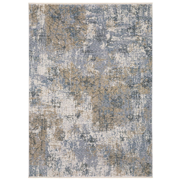 Homeroots 5' Beige Abstract Power Loom Area Rug With Fringe – Stylish, Stain-resistant Design For Any Room 3' X 5' Polyester 575424