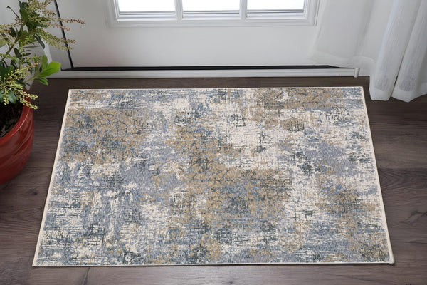 Homeroots 5' Beige Abstract Power Loom Area Rug With Fringe – Stylish, Stain-resistant Design For Any Room 3' X 5' Polyester 575424