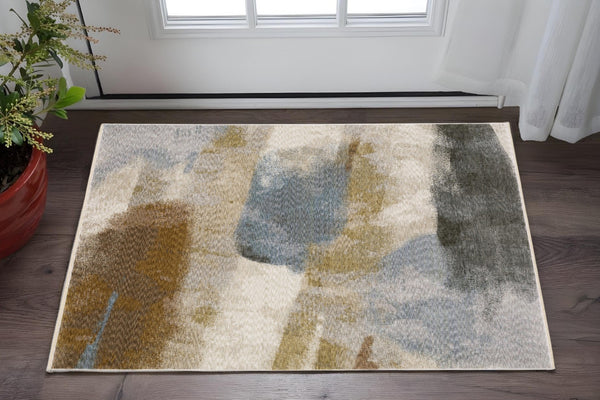 HomeRoots 5' Beige and Rust Abstract Distressed Area Rug with Fringed Tassels for Modern Elegance in Any Room 3' X 5' 575425