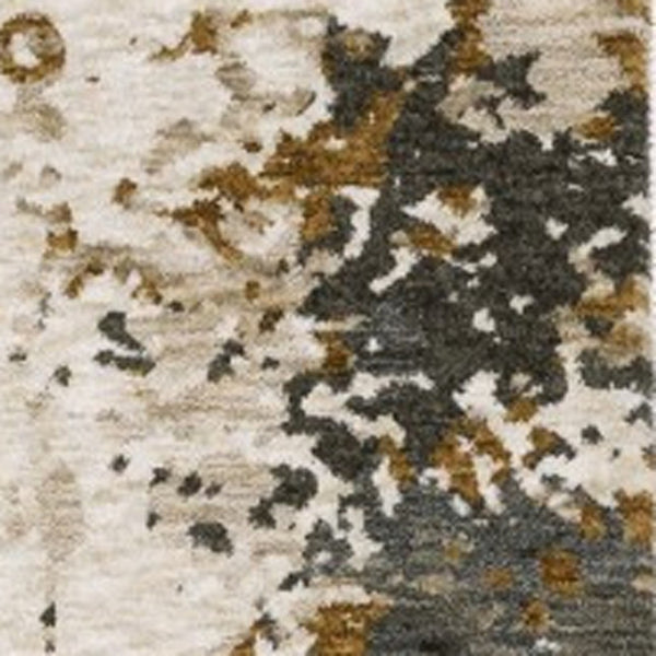 Homeroots 5' Abstract Beige And Gray Area Rug With Fringe - Stylish, Stain-resistant Design For Any Decor 3' X 5' Polyester 575426