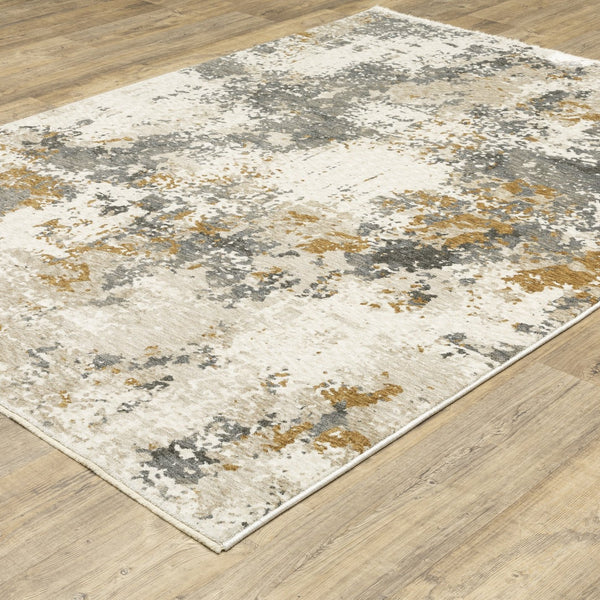 Homeroots 5' Abstract Beige And Gray Area Rug With Fringe - Stylish, Stain-resistant Design For Any Decor 3' X 5' Polyester 575426