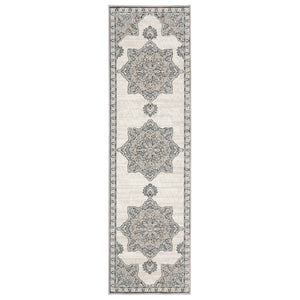 HomeRoots 10' Brown and Blue Medallion Area Rug - Stain-Resistant, Durable, Perfect for Family Spaces 8' Runner 575427