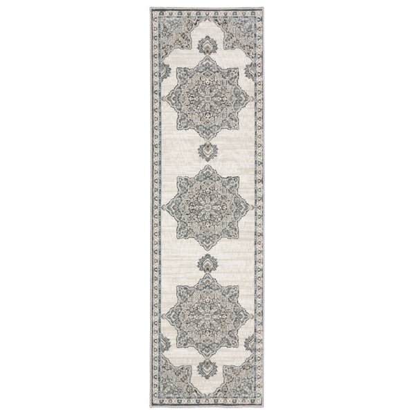 HomeRoots 10' Brown and Blue Medallion Area Rug - Stain-Resistant, Durable, Perfect for Family Spaces 8' Runner 575427