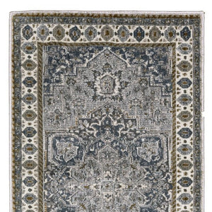 HomeRoots 5' Classic Brown and Blue Medallion Area Rug - Durable, Stain-Resistant Design for High-Traffic Areas 8' Runner 575428