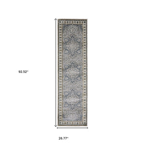 HomeRoots 5' Classic Brown and Blue Medallion Area Rug - Durable, Stain-Resistant Design for High-Traffic Areas 8' Runner 575428
