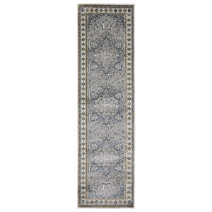 HomeRoots 5' Classic Brown and Blue Medallion Area Rug - Durable, Stain-Resistant Design for High-Traffic Areas 8' Runner 575428