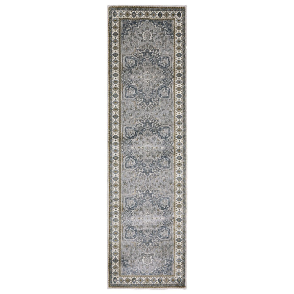 HomeRoots 5' Classic Brown and Blue Medallion Area Rug - Durable, Stain-Resistant Design for High-Traffic Areas 8' Runner 575428