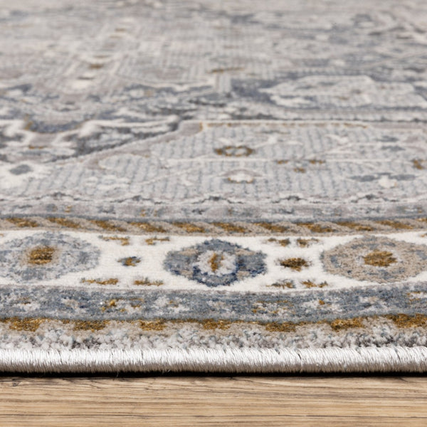 HomeRoots 5' Classic Brown and Blue Medallion Area Rug - Durable, Stain-Resistant Design for High-Traffic Areas 8' Runner 575428