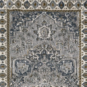 HomeRoots 5' Classic Brown and Blue Medallion Area Rug - Durable, Stain-Resistant Design for High-Traffic Areas 8' Runner 575428