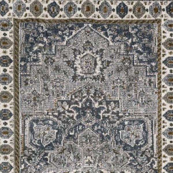 HomeRoots 5' Classic Brown and Blue Medallion Area Rug - Durable, Stain-Resistant Design for High-Traffic Areas 8' Runner 575428