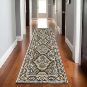 Homeroots 5' Enhance Your Space With A Blue Medallion Area Rug – Stain Resistant And Stylish Design! 8' Runner Polyester 575429