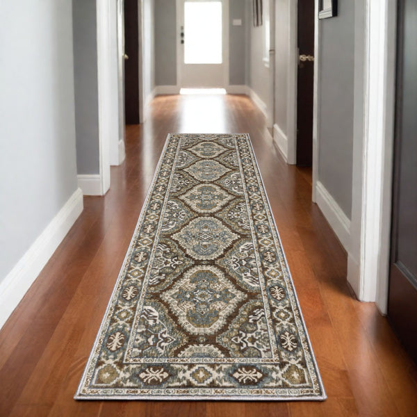 Homeroots 5' Enhance Your Space With A Blue Medallion Area Rug – Stain Resistant And Stylish Design! 8' Runner Polyester 575429
