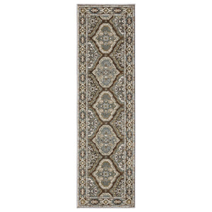 HomeRoots 5' Elegant Blue and Gray Medallion Area Rug – Durable, Stain-Resistant Design for Any Room Style 8' Runner 575429
