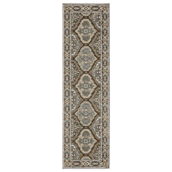 HomeRoots 5' Elegant Blue and Gray Medallion Area Rug – Durable, Stain-Resistant Design for Any Room Style 8' Runner 575429