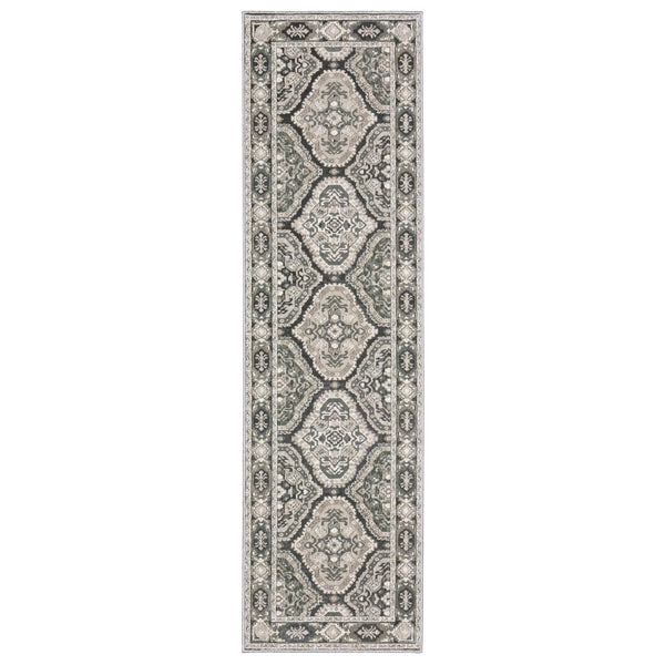 HomeRoots 5' Elegant Blue and Gray Medallion Area Rug – Durable, Stain-Resistant Design for Any Room Style 8' Runner 575430