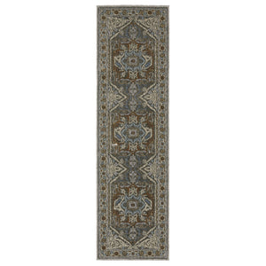 HomeRoots 5' Blue and Green Medallion Area Rug - Timeless Design, Durable & Stain-Resistant for Every Room 8' Runner 575431