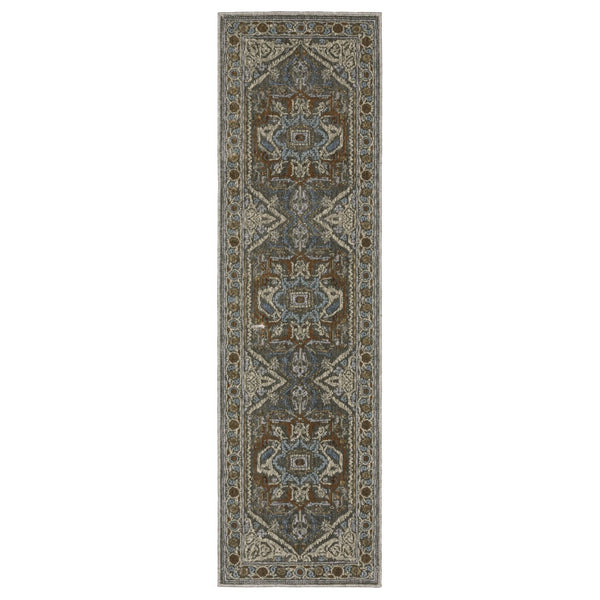 HomeRoots 5' Blue and Green Medallion Area Rug - Timeless Design, Durable & Stain-Resistant for Every Room 8' Runner 575431