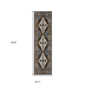 Homeroots 4' Gray Medallion Area Rug – Stain-resistant, Soft Texture, Perfect For Kids & Pets, Stylish Decor 8' Runner Polyester 575432