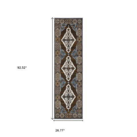 Homeroots 4' Gray Medallion Area Rug – Stain-resistant, Soft Texture, Perfect For Kids & Pets, Stylish Decor 8' Runner Polyester 575432