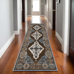 Homeroots 4' Gray Medallion Area Rug – Stain-resistant, Soft Texture, Perfect For Kids & Pets, Stylish Decor 8' Runner Polyester 575432