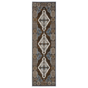 HomeRoots 4' Gray and Blue Medallion Area Rug – Durable, Stylish Design for Entryways, Bedrooms, and More! 8' Runner 575432