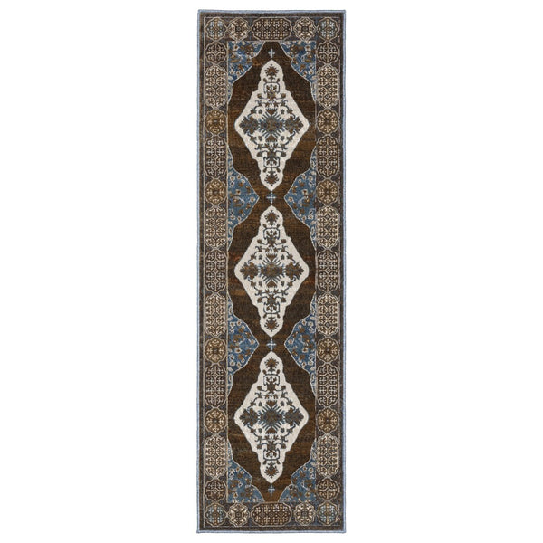 HomeRoots 4' Gray and Blue Medallion Area Rug – Durable, Stylish Design for Entryways, Bedrooms, and More! 8' Runner 575432