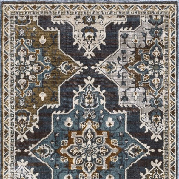 Homeroots 10' Blue Medallion Area Rug - Stain Resistant, Stylish Design For Living Spaces With Kids & Pets 8' Runner Polyester 575433