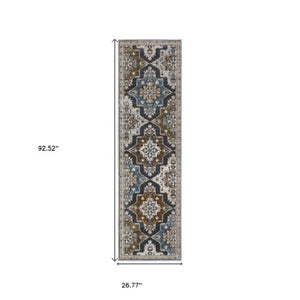 Homeroots 10' Blue Medallion Area Rug - Stain Resistant, Stylish Design For Living Spaces With Kids & Pets 8' Runner Polyester 575433