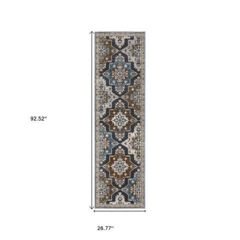 Homeroots 10' Blue Medallion Area Rug - Stain Resistant, Stylish Design For Living Spaces With Kids & Pets 8' Runner Polyester 575433