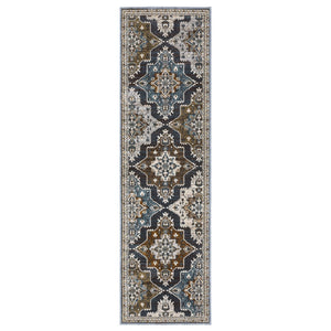 HomeRoots 10' Elegant Blue Medallion Area Rug - Durable, Stain-Resistant Design for Timeless Home Decor 8' Runner 575433