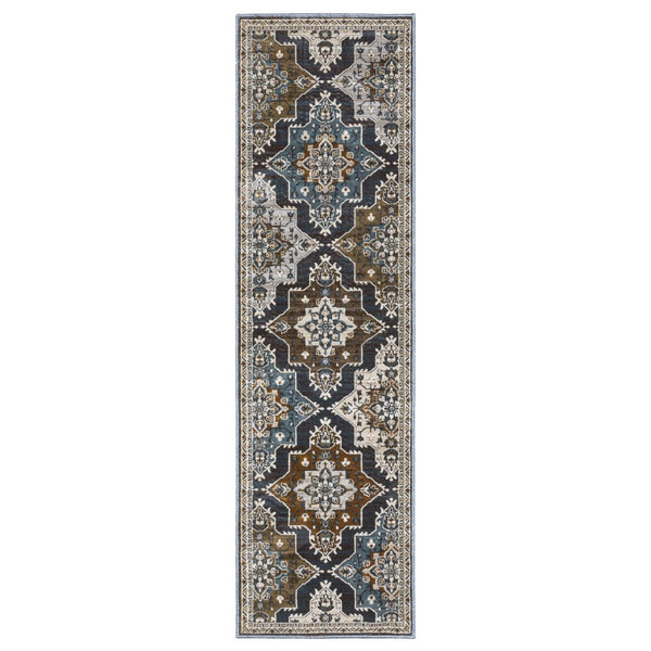 HomeRoots 10' Elegant Blue Medallion Area Rug - Durable, Stain-Resistant Design for Timeless Home Decor 8' Runner 575433