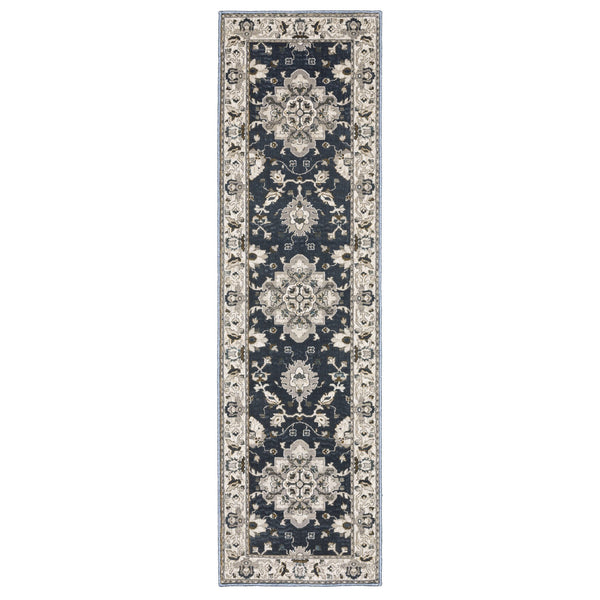 Homeroots 5' Blue Oriental Area Rug - Stylish, Stain Resistant Living Room Essential For Kids And Pets 8' Runner Polyester 575434