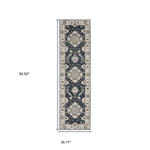 Homeroots 5' Blue Oriental Area Rug - Stylish, Stain Resistant Living Room Essential For Kids And Pets 8' Runner Polyester 575434