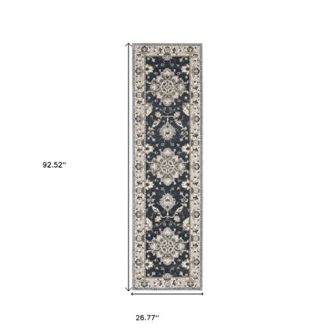 Homeroots 5' Blue Oriental Area Rug - Stylish, Stain Resistant Living Room Essential For Kids And Pets 8' Runner Polyester 575434