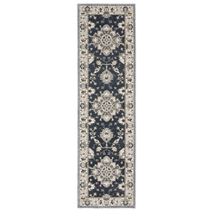 HomeRoots 5' Blue Oriental Area Rug - Timeless Elegance with Stain Resistance for Busy Homes and Pets 8' Runner 575434