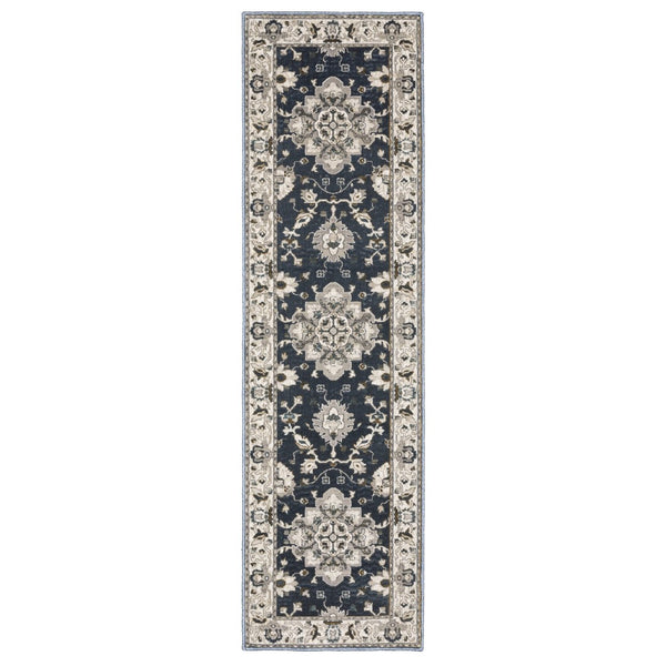 HomeRoots 5' Blue Oriental Area Rug - Timeless Elegance with Stain Resistance for Busy Homes and Pets 8' Runner 575434
