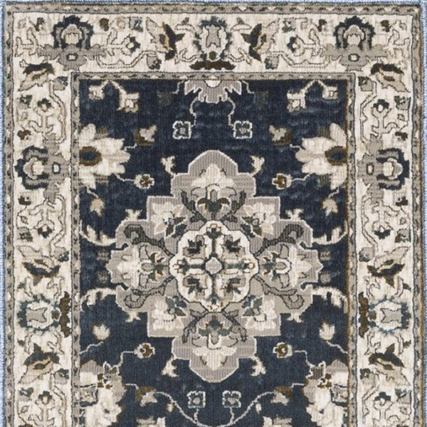 Homeroots 5' Blue Oriental Area Rug - Stylish, Stain Resistant Living Room Essential For Kids And Pets 8' Runner Polyester 575434