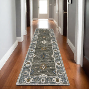 Homeroots 5' Elevate Your Space With A Stunning Blue Oriental Area Rug – Stain Resistant & Stylish Design! 8' Runner Polyester 575435
