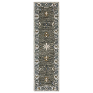 HomeRoots 5' Elegant Blue, Ivory & Gray Oriental Area Rug - Durable, Stylish Design for Any Living Space 8' Runner 575435