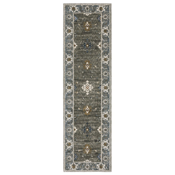 HomeRoots 5' Elegant Blue, Ivory & Gray Oriental Area Rug - Durable, Stylish Design for Any Living Space 8' Runner 575435