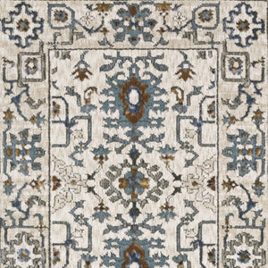 HomeRoots 5' Elegant Ivory Oriental Area Rug with Burnt Orange and Blue Accents - Stain & Fade Resistant 8' Runner 575436