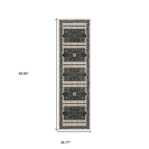 Homeroots 3' Gray Medallion Area Rug - Stylish, Stain-resistant, Perfect For Kids And Pets, Elevate Your Space! 2'3" X 7'6" Polypropylene,Polyester 575438