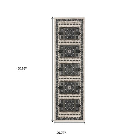 Homeroots 3' Gray Medallion Area Rug - Stylish, Stain-resistant, Perfect For Kids And Pets, Elevate Your Space! 2'3" X 7'6" Polypropylene,Polyester 575438