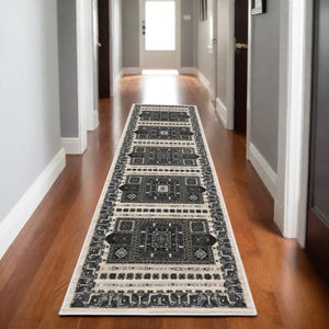 Homeroots 3' Gray Medallion Area Rug - Stylish, Stain-resistant, Perfect For Kids And Pets, Elevate Your Space! 2'3" X 7'6" Polypropylene,Polyester 575438