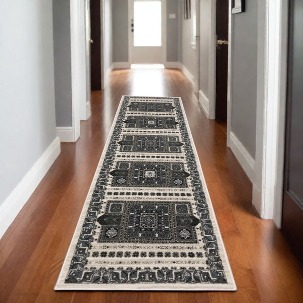 Homeroots 3' Gray Medallion Area Rug - Stylish, Stain-resistant, Perfect For Kids And Pets, Elevate Your Space! 2'3" X 7'6" Polypropylene,Polyester 575438